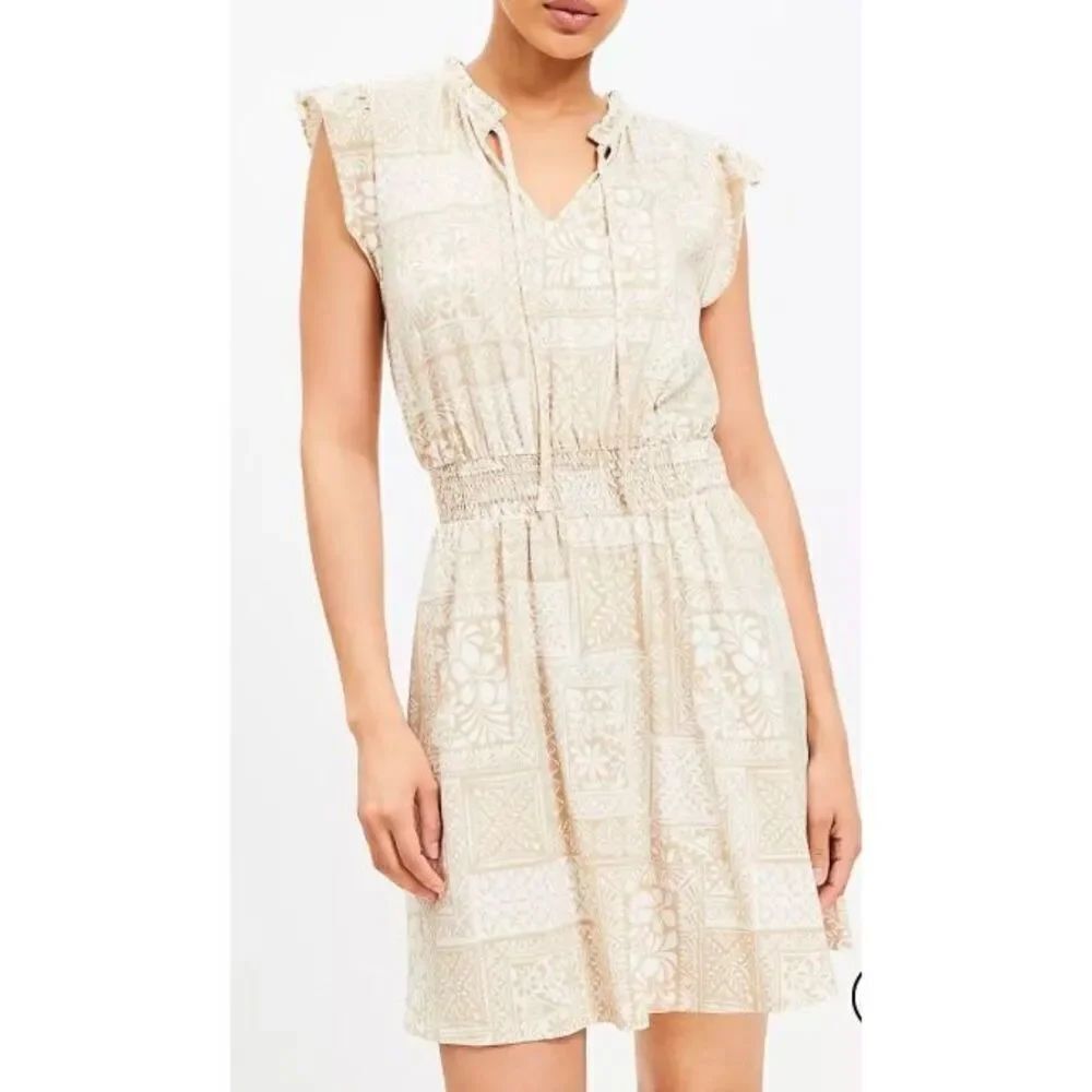 Loft women’s Tie neck, flutter sleeve, mini dress, size large
